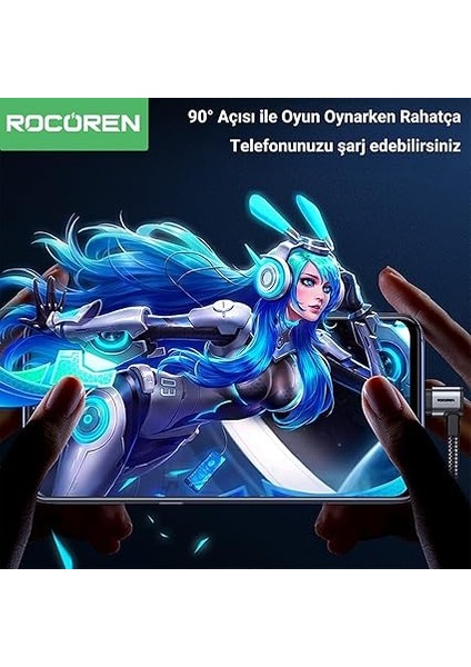 Usb-A To Type-C 90° 3A Hızlı Şarj ve Data Kablosu 1 Metre indirimleri