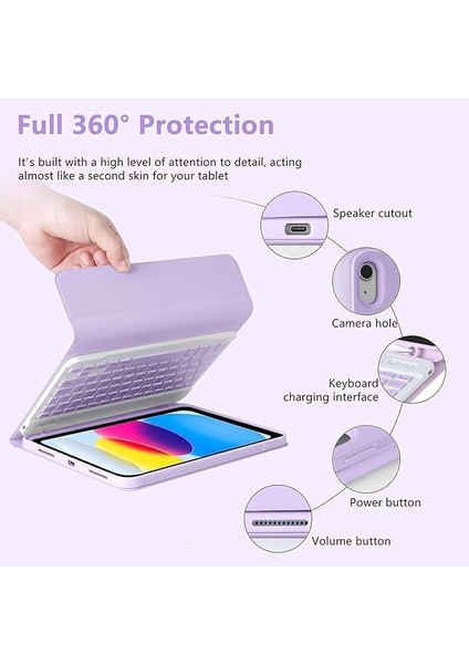 Moveteck Ipad Air 4 ve 5 Nesil 10.9 Inç Uyumlu Tablet Klavyeli Kılıf Bluetooth Kalem Bölmeli Stand Manyetik, Lavanta, Tek Ebat, KLAVYEAİR4LAVANTA fiyatları