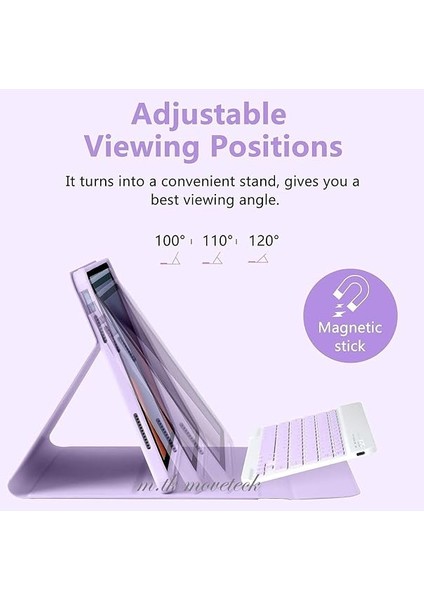 Moveteck Ipad Air 4 ve 5 Nesil 10.9 Inç Uyumlu Tablet Klavyeli Kılıf Bluetooth Kalem Bölmeli Stand Manyetik, Lavanta, Tek Ebat, KLAVYEAİR4LAVANTA fırsatları