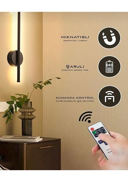 Uzaktan Kumandalı Duvar Apliği, Mıknatıslı Kablosuz Iç Mekan Duvar Aydınlatması (Siyah) fiyatları