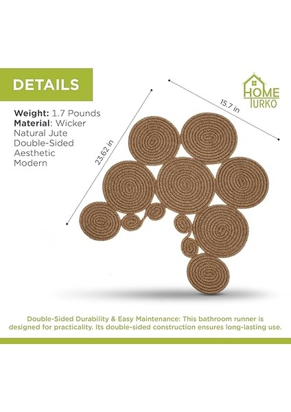 Tarz Jüt Klozet Önü Paspası - Doğal Jüt, Yıkanabilir ve Dayanıklı Halı, Şık ve Dekoratif Banyo Matı (Standart) fiyatları