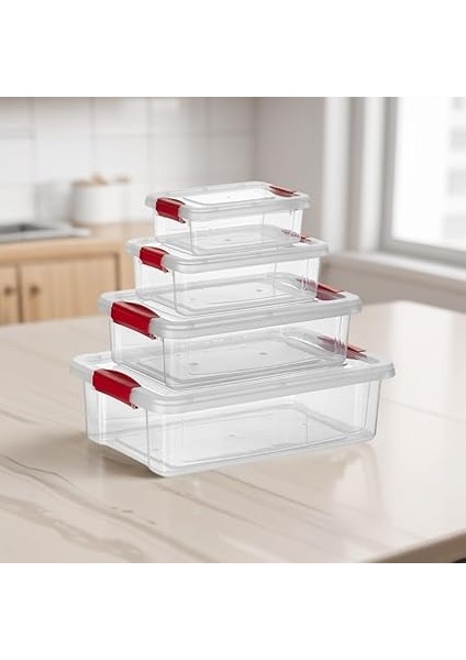 4'lü Kilitli Plastik Saklama Kabı Seti, Iç Içe Kilitli Plastik Erzak Saklama Kabı | Iç Içe Istiflenebilir, Yer Tasarrufu modelleri