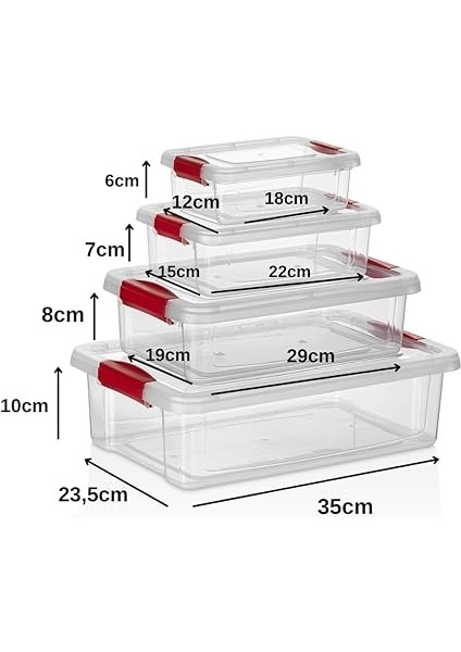 4'lü Kilitli Plastik Saklama Kabı Seti, Iç Içe Kilitli Plastik Erzak Saklama Kabı | Iç Içe Istiflenebilir, Yer Tasarrufu fırsatları