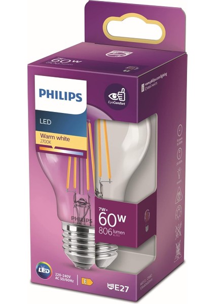 LED Classic 60W A60 E27 Non-Dim 2700K Sarı Işık LED Filament Ampul