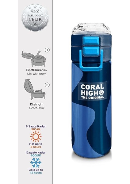 High 500 ml Lacivert Mavi Desenli - Erkek Çocuk Paslanmaz Çelik Okul Termosu/suluk/matara fiyatları