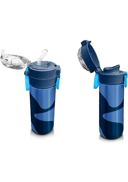 High 500 ml Lacivert Mavi Desenli - Erkek Çocuk Paslanmaz Çelik Okul Termosu/suluk/matara fırsatları