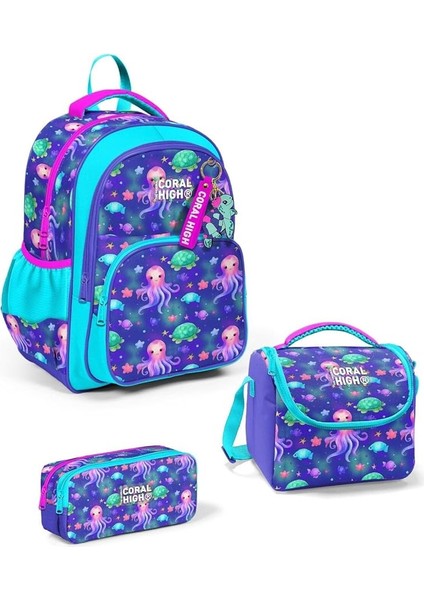 High Kids Lavanta Turkuaz Deniz Temalı 3'lü Okul Çanta Seti SET0114422 - Kız