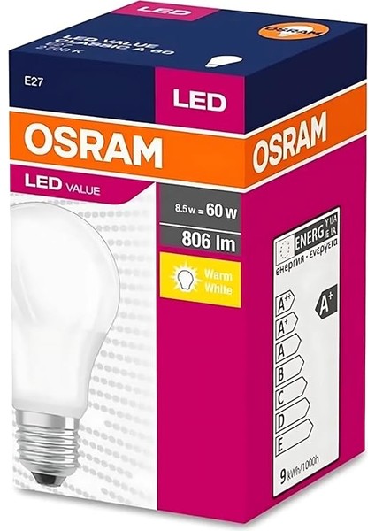 Osram LED Value CLA60 8.5W 827 2700K Sarı E27 LED Ampul fiyatları