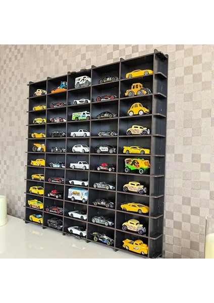 50 Araç Oyuncak Araba Rafı, 1:64 Ölçek Uyumlu Metal Oyuncak Araç Garaj Duvar Vitrini-Mavi fiyatları