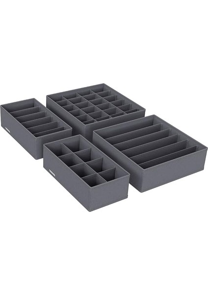 Iç Giyim Saklama Kutuları, Çekmece Organizatörü, Dolap Organizeri, Katlanabilir, Sütyen, Iç Çamaşırı, Çorap, Kravat Için Katlanır Kutu, Kumaş Kutu 4'lü Set Gri, RUS04GY