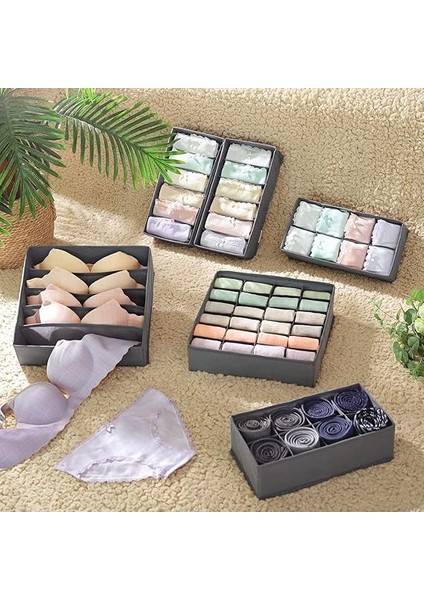 Iç Giyim Saklama Kutuları, Çekmece Organizatörü, Dolap Organizeri, Katlanabilir, Sütyen, Iç Çamaşırı, Çorap, Kravat Için Katlanır Kutu, Kumaş Kutu 4'lü Set Gri, RUS04GY fiyatları