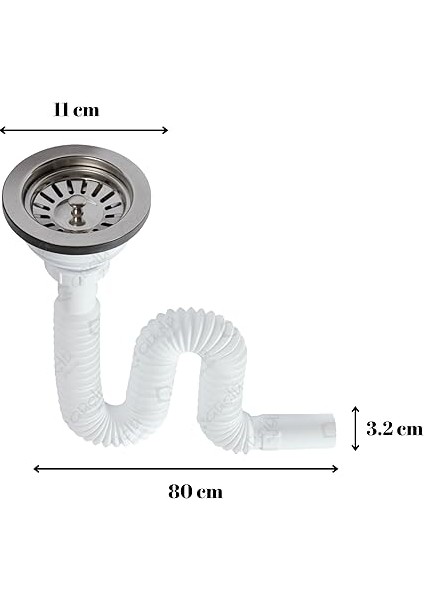 Lavabo Sifonu, 11 cm Geniş Başlık, 80 cm Uzunluk, Körüklü Plastik Gider Borusu fiyatları