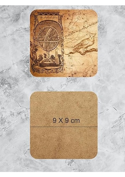 Dünya Haritası Temalı Ahşap Bardak Altlığı Ahşap Baskılı Altlık 6'lı Set (9 X9CM) KARBONNM13 indirimleri