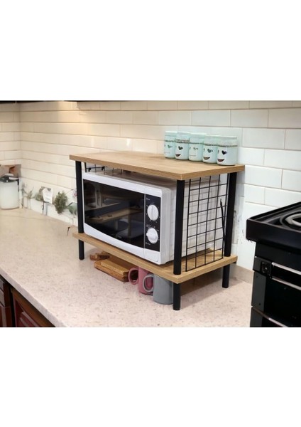 Yüksek Kalite Mutfak Rafı Mikrodalga Rafı Tezgah Üstü Raf Baharatlık 2 Raflı Düzenleyici Kancalı Safir Meşe fiyatları