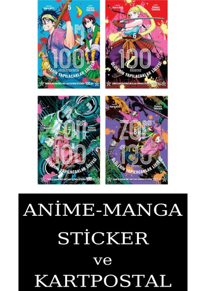 Zom 100 5-6-7-8 Manga Seti (4 Kitap) / Anime-Manga Sticker ve Kartpostal Hediye