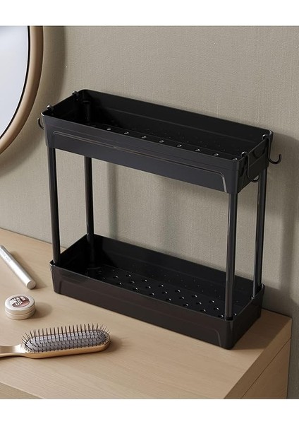 Home Rafata Makyaj,takı ve Bakım Ürünleri Organizeri Rafı Standı Iki Katlı Askılı Kozmetik Düzenleyici, Siyah modelleri