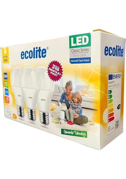 12W LED Ampul 3'lü Paket – 1521 Lümen, 100W Eşdeğer, E27 Duy, 3000K Sarı Işık, Opal Cam,%88 Enerji Tasarrufu, 15000 Saat Ömür fiyatları