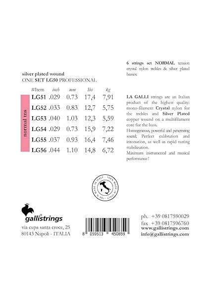 Lg 50 La Galli Klasik Gitar Teli Gümüş Kaplama fiyatları