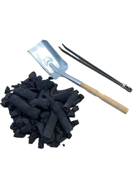 Mangal Ateş Seti, 2 kg Meşe Kömürü - 1 Adet Kömür Ateş Soba Küreği - 1 Adet Mangal Maşa
