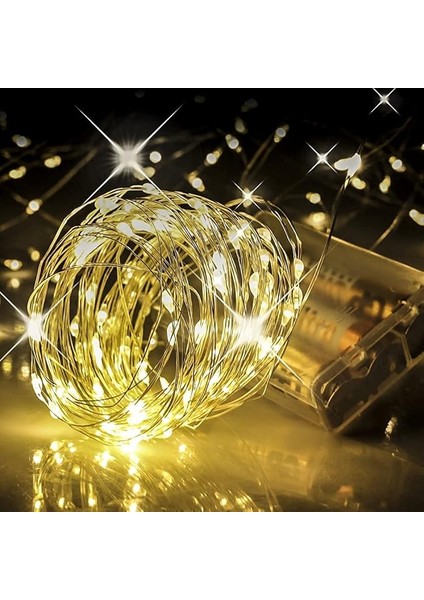 Peri LED Metre Gün Işığı Sarı Renkli Pilli Dekoratif Aydınlatma Süsleme Parti Sarı LED Işık Yılbaşı LED Işık Süsleme Dekorasyon Işığı Şerit Aydınlatma LED (Günışığı, 10)