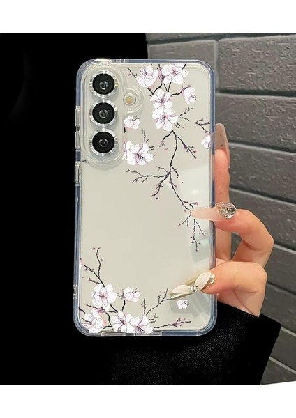 Galaxy S24 Fe ile Uyumlu SFF01 Şeffaf Tasarımlı Kılıf - Ince, Hafif ve Dayanıklı Koruma, Kamera ve Tuşlarla Tam Uyumlu Şeffaf Telefon Kapağı (Kirazçiçeği)