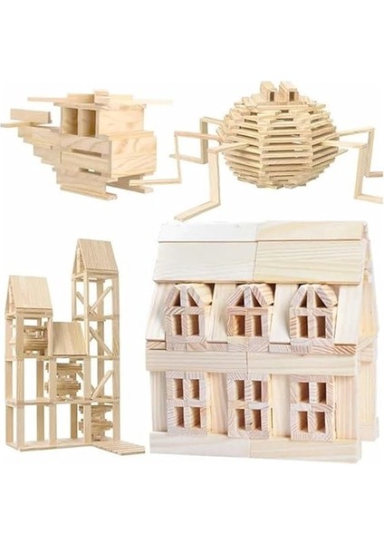 City 100 Parça Ahşap Eğitici Bloklar Seti KR101CITY Wood Hayal Gücü Genişleten Bloklar fırsatları