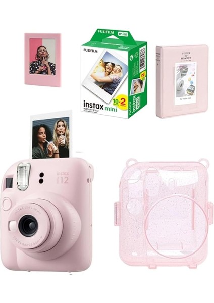 Instax Mini 12 Fotoğraf MAKINESI-20LI Film-Simli Pleksi KILIF-64LÜ Albüm ve Mıknatıslı Çerçeve Set 1
