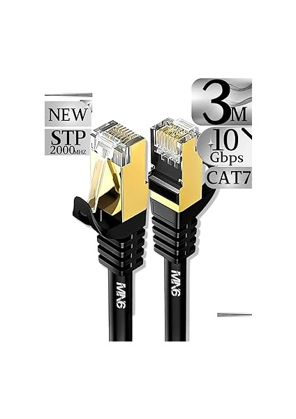 M109F Cat7 Kablo 3 METRE/10GBPS-50 Mikron Altın Kaplama/stp/cat7 Ethernet Kablosu (M109 Cat7, Sıyah, 3 Metre) fiyatları