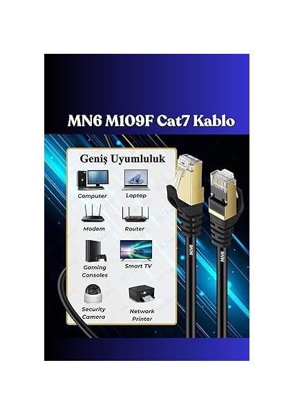 M109F Cat7 Kablo 3 METRE/10GBPS-50 Mikron Altın Kaplama/stp/cat7 Ethernet Kablosu (M109 Cat7, Sıyah, 3 Metre) fırsatları