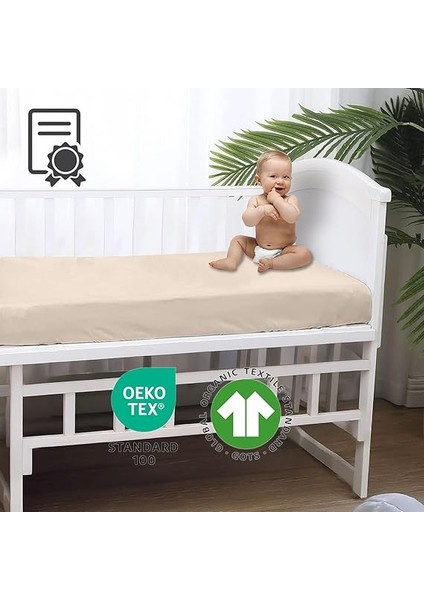 HOME%100 Pamuk Penye, Lastikli Full Kenar Bebek Çarşafı – Oeko-Tex Sertifikalı, Yumuşak ve Nefes Alabilir, Organik Pamuk, Anne Yanı, Çocuk Beşik Çarşafı (Bej) fırsatları
