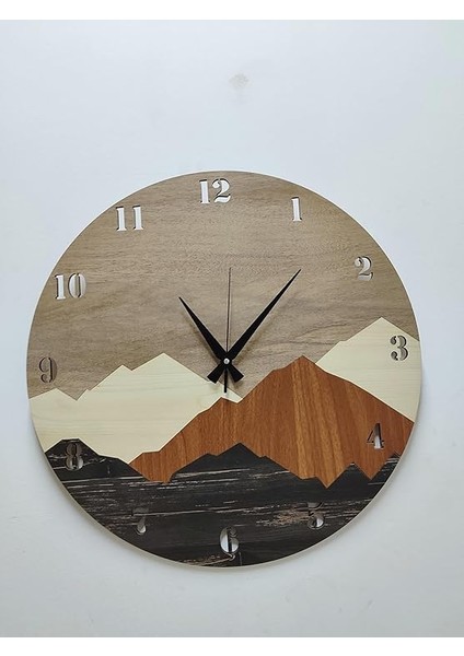 Modern Rustik Dağ Motifli Ahşap Duvar Saati modelleri