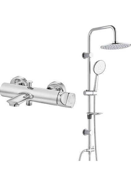 Myra Banyo Bataryası+T-May Banyo Bostan Oval Tepe Duş Takımı Seti Paslanmaz Krom