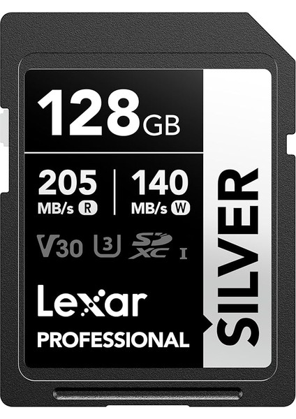 Profesyonel Sılver Sd Kart 128 Gb, 205 Mb/s'ye Kadar Okuma, 140 Mb/s Yazma, Sd3.0, V30, U3, C10 Sdxc Kart, Dslr, Kameralar, Profesyonel Fotoğrafçı, Kamera, Meraklısı Için Uhs-I Sd Hafıza Kartı