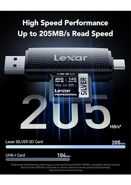Profesyonel Sılver Sd Kart 128 Gb, 205 Mb/s'ye Kadar Okuma, 140 Mb/s Yazma, Sd3.0, V30, U3, C10 Sdxc Kart, Dslr, Kameralar, Profesyonel Fotoğrafçı, Kamera, Meraklısı Için Uhs-I Sd Hafıza Kartı fiyatları