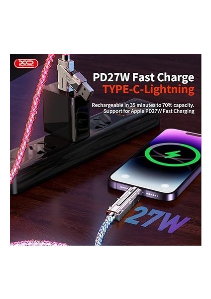 4'ü 1 Arada 60W Type-C Lightning Şarj ve Data Kablosu, 100 Cm, Rgb, Özel Çinko Alaşım, Deri Organizer, 4 Başlıklı, Yüksek Hızlı Veri Aktarımı, NB276, Şeffaf modelleri