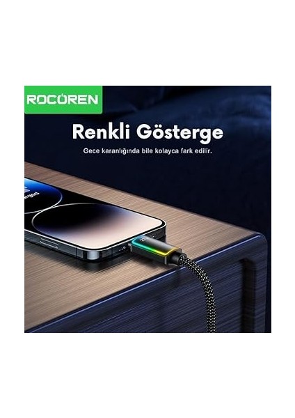 27W Type-C To Lightning Rgb Aydınlatmalı Örgülü Şarj ve Data Kablosu 1 Metre fırsatları