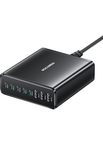 185W 8 Portlu Gan Şarj Cihazı 5*type-C 3*usb-A Notebook iPhone Samsung Uyumlu Şarj Istasyonu