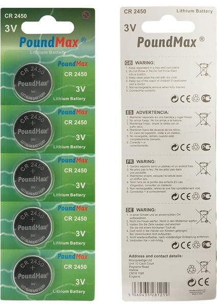 Adet 2450 CR2450 DL2450 DL2450 ECR2450 KCR2450 3V Poundmax Lityum Düğme Piller, Düğme Pil, Çocuklara Dayanıklı Ambalaj, Akıllı Ev Cihazları, Küçük Elektronik Ev Aletleri, Araba Anahtarları ve Diğer