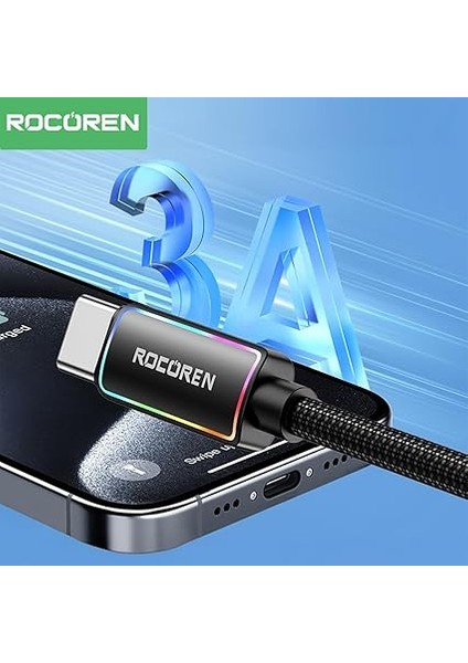Type-C To Usb-A Rgb Aydınlatmalı 3A Hızlı Şarj ve Data Kablosu 3 Metre fırsatları
