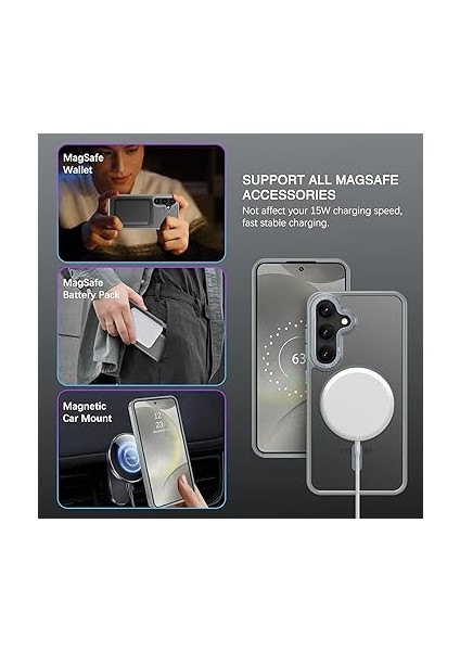 Samsung Galaxy S24 Fe Uyumlu Kamera Korumalı Magsafe Wireless Şarj Özellikli Arkası Mat Metal Tuş Takımlı Ultra Güçlü Korumalı Silikon Kılıf (Gri, Samsung Galaxy S24 Fe) fiyatları