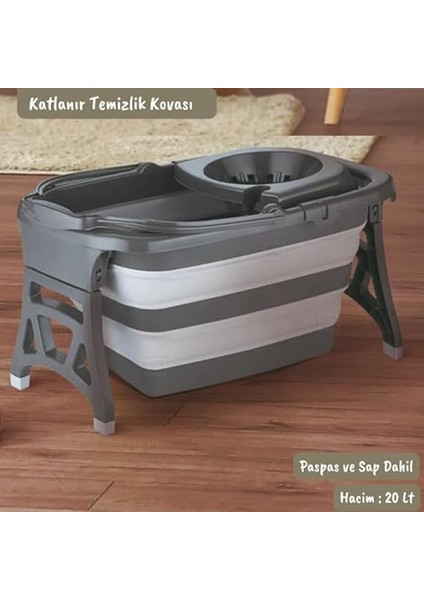 20 Litre Katlanabilir Mop ve Kovası - Temizlik Kovası - Paspas ve Kova - Ev Tipi Moplar ve Kova Setleri - indirimleri