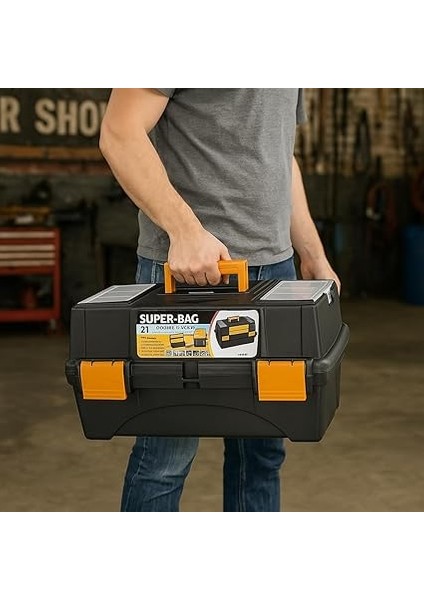 Takım Çantası, Alet Kutusu, Şeffaf Kapaklı Mini Bölmeli Organizer, Sarı-Siyah Dayanıklı Plastik Malzeme (21'') fırsatları