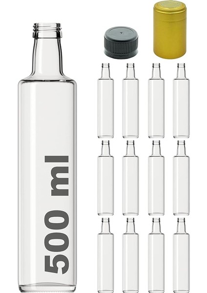 500 ml Şeffaf Dorika Kilitli Kapaklı ve Kapüşonlu Boş Cam Şişe 12 Adet