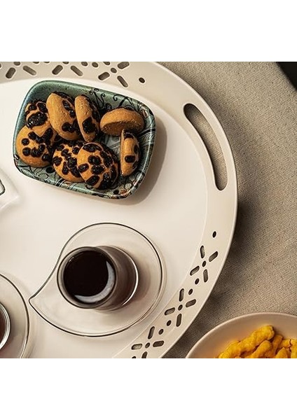 Metal Lalin Tepsi, Metal Tepsi, Servis Tepsisi, Romantik Tepsi, Büyük Tepsi, Çay Kahve Tepsisi Krem modelleri