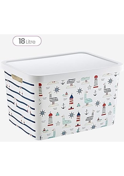 Stafi Desenli Çok Amaçlı Kapaklı Kutu 18 Lt Marin fiyatları