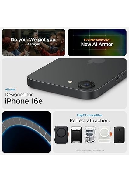 iPhone 16E Ekstra Dayanıklı Magsafe Kılıf Tough Armor Ai Hava Kanalı Teknolojisi™ Askeri Sınıf Koruma Magfit Kickstand'lı Black Çift Katman Kapak - ACS09137 fiyatları