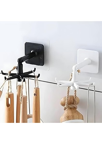 Adet 6 Kancalı 360° Döner Yapıştırmalı Askılık - Mutfak ve Banyo Organizeri, Kepçe, Havlu, Lif Askısı indirimleri