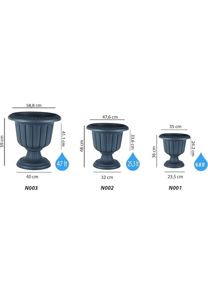 N003 Nergis Saksı 58,9cm, 47 Litre Dış Mekan Saksı Antrasit modelleri