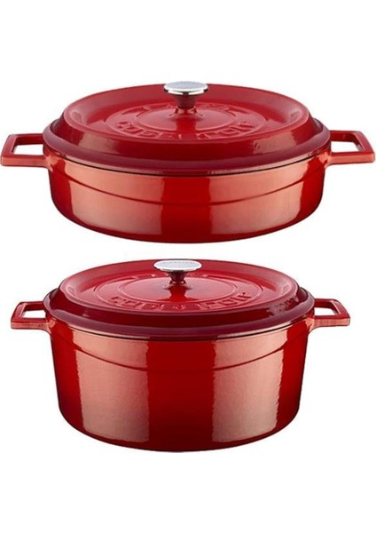 Döküm Yuvarlak Derin ve Sığ 5 Parça Tencere Seti Kırmızı