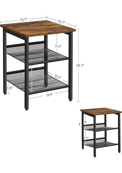 Komodin, 2'li Set, Ayarlanabilir File Raflı, Oturma Odası, Yatak Odası, Endüstriyel, Sağlam Çelik Çerçeve, Rustik Kahverengi + Siyah modelleri